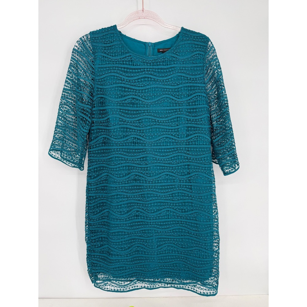 MNG‎ Collection Teal Blue Wavy Crochet Lace Shift Dress Womens Size M